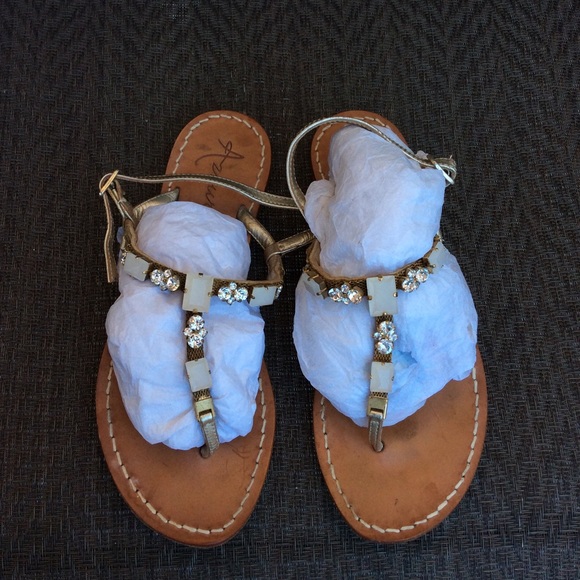 Azzurra Capri Swarvoski Crystals Flat Strap Sandals - Picture 6 of 7